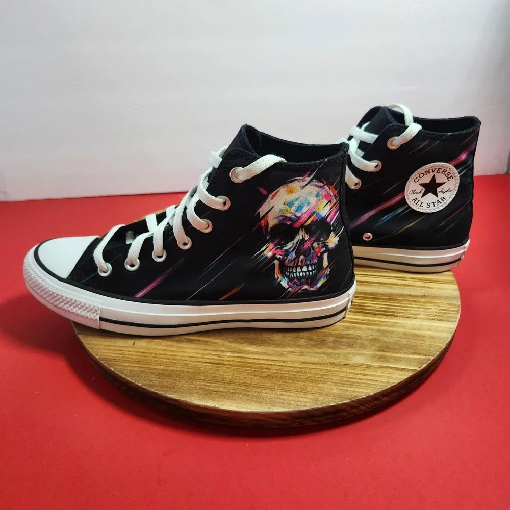 Converse Chuck Taylor All Star High Top Black Skull Graphic Sneakers Multi-Color